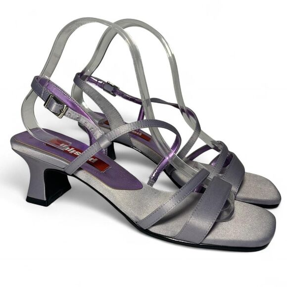 Vintage Y2K 2000s 90s square toe block he light purple high heels shoes 8 - Picture 1 of 8